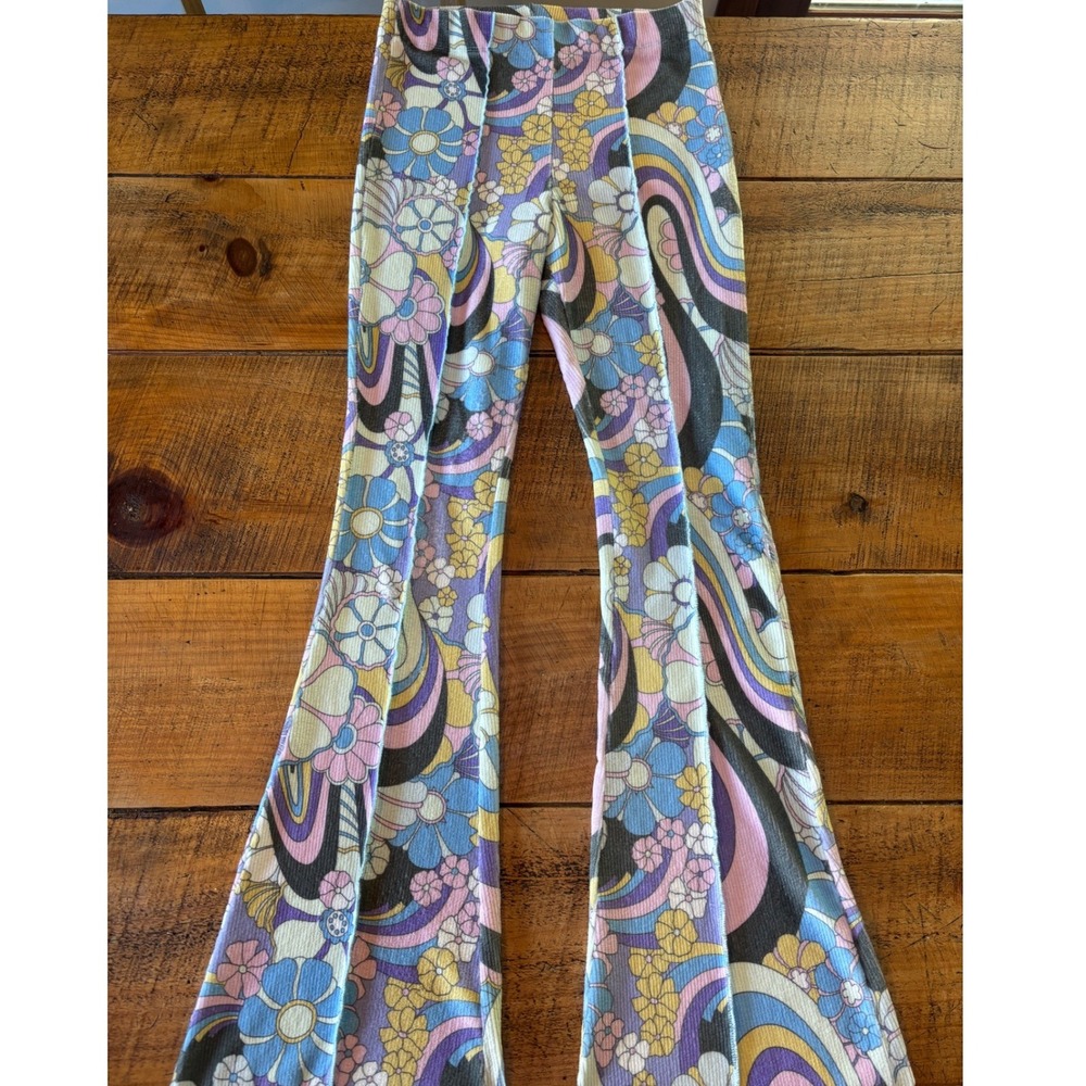 Damson Madder Womens Peggy Psychedelic Flare Pants Boho 70s Floral Festive US 4